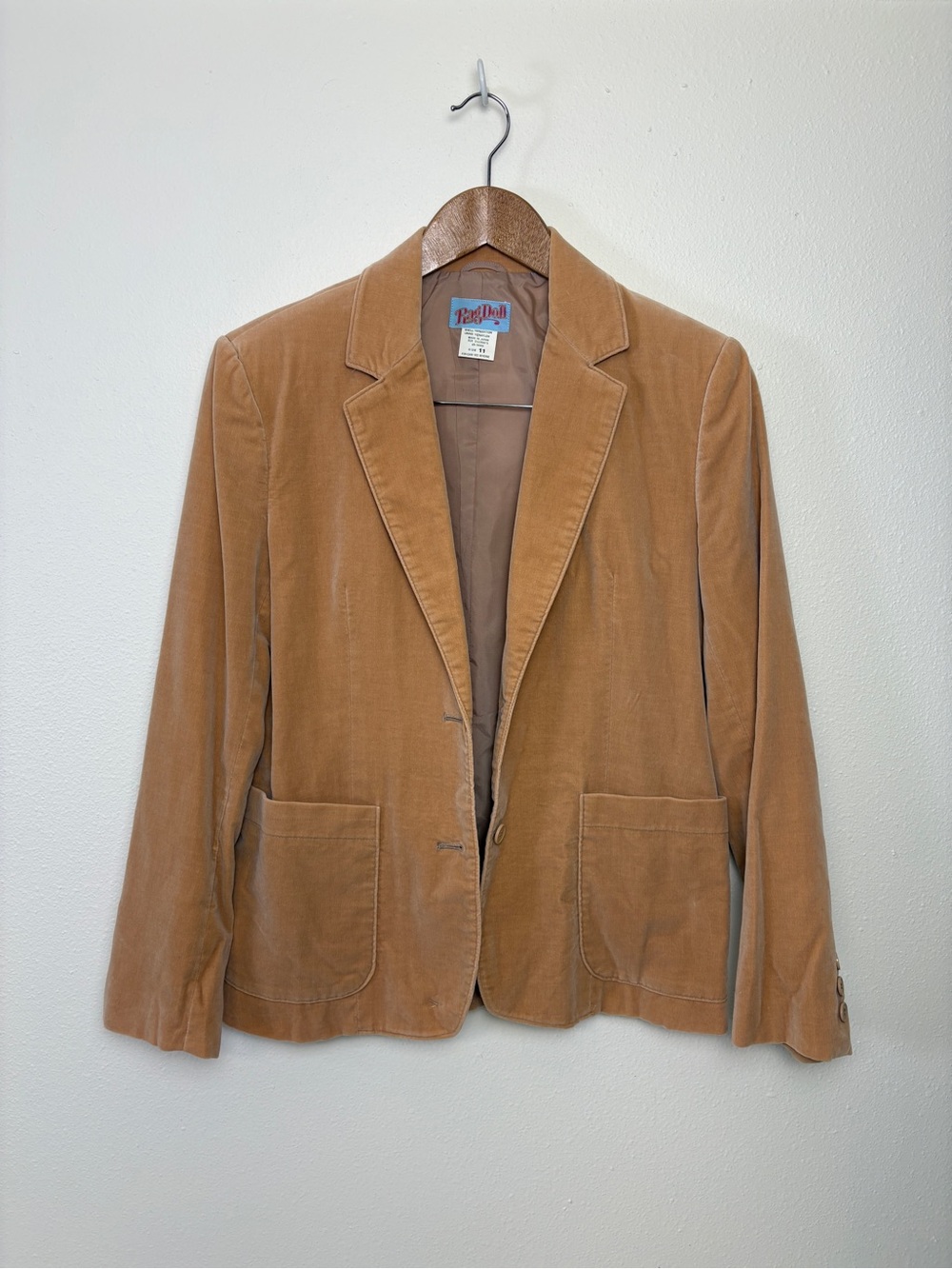 Vintage Ragdoll Women's Camel Corduroy Blazer Jacket Retro Dark Academia Preppy